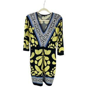 Analili Multicolor V-Neck 3/4 Sleeve Printed Dress Abstract Floral Print Size L